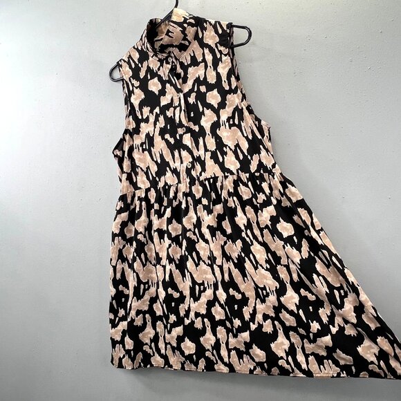 Umgee Dresses & Skirts - Umgee Babydoll Dress L Black Tan Animal Print Abstract Sleeveless Pullover